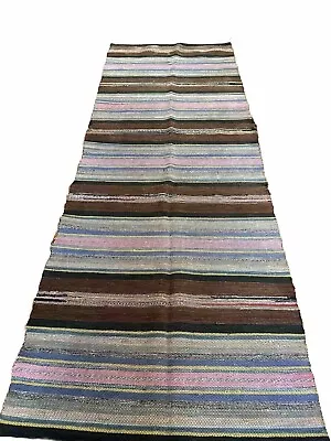 RAG RUG Vintage Runner No Stains Colorful Striped Carpet 1930's 110 X 30 Inches • $25