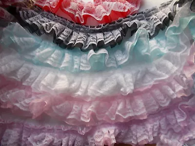 White Lace Over Gathered Organza Ribbon-choose Pink White Black Hot PinkBlue • £2.60