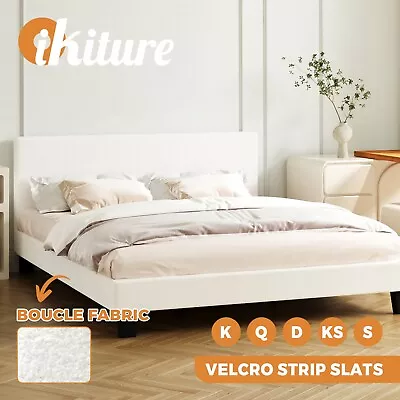 Oikiture Bed Frame Queen Double King Single Mattress Base Boucle Fabric Platform • $209.90