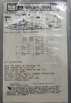 Microscale Decals 72-253 T-37s Decal Sheet • $12