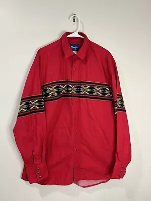 Wrangler Vintage Men’s XL Red Long Sleeve Button Down Pearl Snap Western Shirt • $22