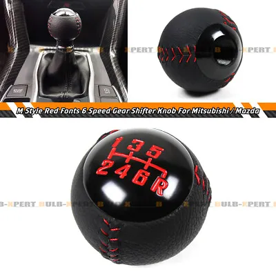 For Mitsubishi Mazda Red Stitching Leather 6 Speed Round Manual Gear Shift Knob • $19.99