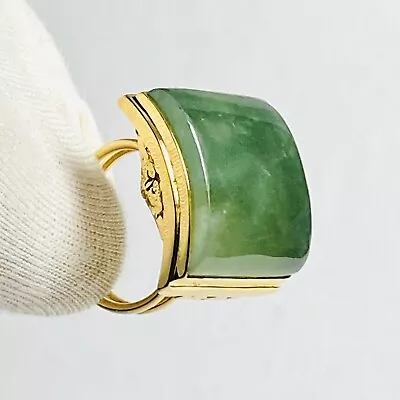 Ming's Honolulu 14K Yellow Gold Curved Rectangular Green Jade Size 6.5 Ring 11g • $1380