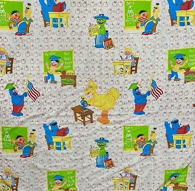 VINTAGE 80s 90s Sesame Street Muppets VTG TWIN SIZE Flat Bed Sheet Craft Fabric • £7.70