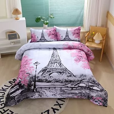 Paris Style Comforter Set For Girls Teens Queen Size France Eiffel Tower Bedroom • $75.90