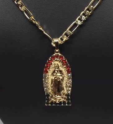 Cadena De 26  Oro Laminado Con Virgen De Guadalupe Y Piedras Coloradas (Mexico) • $15.99