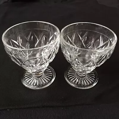 2 Clear Glass Goblet Diamond Cut Round Footed Dessert Bowl Water Wine Juice Vtg • $15.93