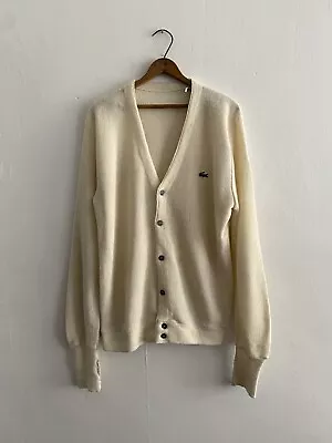 Vintage Izod Lacoste Sweater Mens Large Cardigan Ivory Orlon Acrylic USA Made • $30