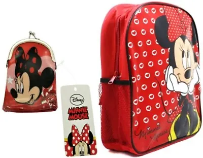 Minnie Mouse Coin Purse And Large Disney Backpack Rucksack School Bag Set NWT • £15.50