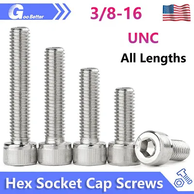 UNC 3/8-16 Hex Socket Cap Screws Bolts A2 Stainless Steel Allen Key Bolt DIN 912 • $6.84