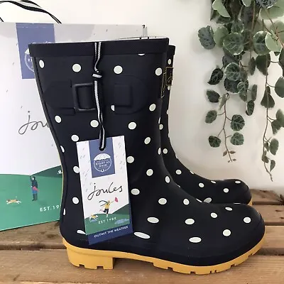 £33 • Buy Joules Wellies Molly Welly Blue Polka Dot Spotty Size 5 New With OG Box