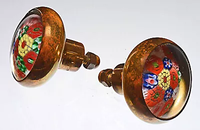 Pair Of Old Chinese Concentric Millefiori Doorknobs In Brass? Fittings • $31