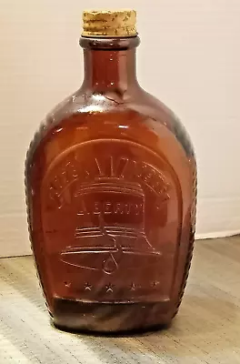 VINTAGE LOG CABIN SYRUP BROWN GLASS EMBOSSED BOTTLE W/LID 1776 Free Shipping • $13