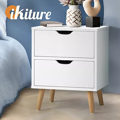 Oikiture Bedside Tables 2 Drawers Side Table Nightstand Storage Cabinet White • $51.90