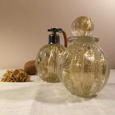 1930s Barovier Murano Glass Gold Controlled Bubbles Perfume Bottle & Atomizer • $1200