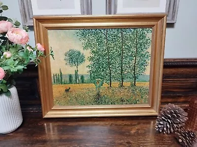 Vintage Claude Monet Fields In Spring Oil On Canvas Framed Art Painting Signed • £55