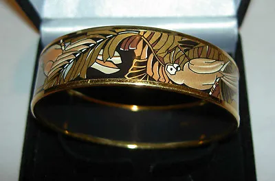 MICHAELA FREY WILLE Tropic Rosa Brown Parrot 24K Enamel Round Bangle Bracelet • $375