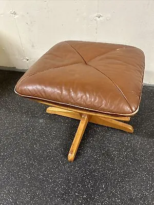 Mid Century Teak Lied Mobler  Norway Brown Leather Ottoman MCM • $275