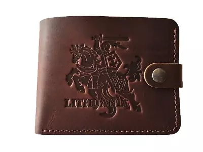 Lithuanian Men Natural Thick Leather Wallet With Coat Of Arms Symbol Brown • $50