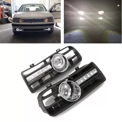 LED Running Fog Lights White Angel Eyes Front Grilles For VW GOLF GTI MK4 98-06 • $62.99