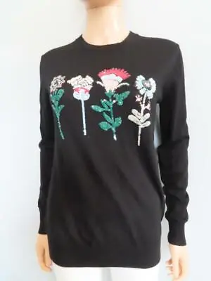 Markus Lupfer Black/Multicolor Floral Sequin Detail Crewneck Sweater Size S • $42