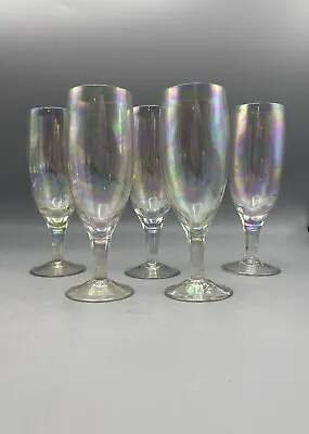 $26.50 • Buy Vintage Iridescent Champagne Flutes Glasses Set Of 5 Vintage Stemware Barware