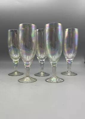 $26.50 • Buy Vintage Iridescent Champagne Flutes Glasses Set Of 5 Vintage Stemware Barware