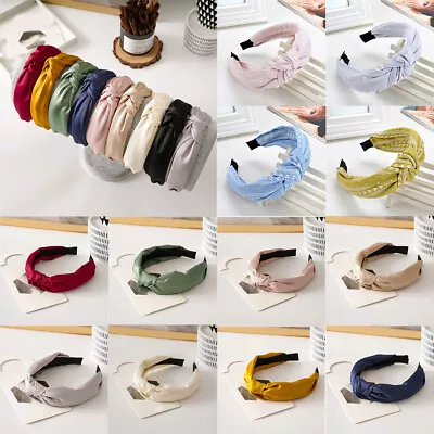 Women Knot Headbands Girls Silk Satin Solid Wide Headwear Hairhoop Accessories ¬ • $5.38