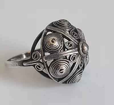 Moroccan Or Turkman Silver Filigree Domed Ethnic Folk Hand Made Ring Sz 6.75 • $49.95