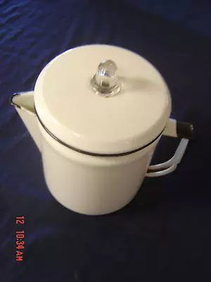 Vintage Enamelware Coffe Pot  7.50  Tall White Black Trim Insides Included • $23.99