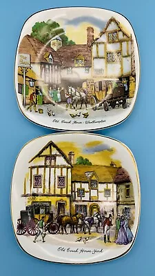 Vintage 2 Enoch Wedgwood Tunstall Plates Old Coach House Horses Trinket Dish 5” • $17.99