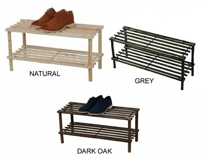 Wooden Slated Shoe Rack Shelf Stand Holder Organizer 2 / 3 / 4 Tier Light Weight • £9.99