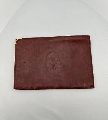 Vintage Cartier Zipper Pouch Wallet Burgundy Red Leather  • $39