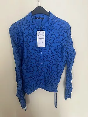 Zara Ladies Blue Patterned Blouse Size Medium- New With Tags • £13