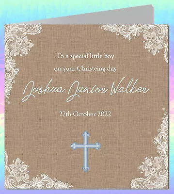 £3.49 • Buy Personalised Christening Card Baptism Boy Male Son Godson Grandson Cross CC2