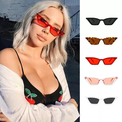 Slim Small Skinny Cat Eye Classic Retro Trendy Women Ladies Sunglasses Shade • £5.99