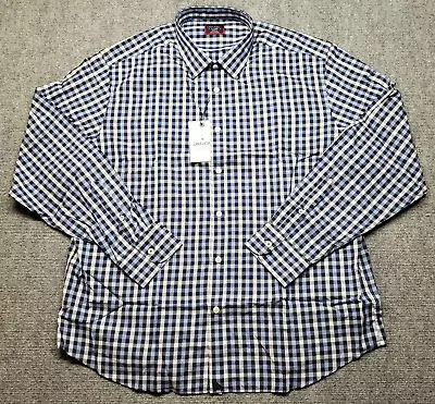 UNTUCKit Artezin Shirt Mens XL Relaxed Blue White Check Long Sleeve Button Up • $34.99