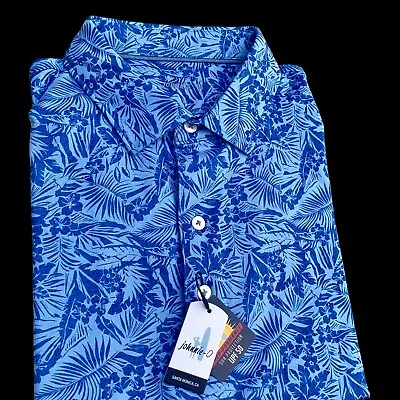 Johnnie-O Yates Performance Floral Palm Print Stretch Polo Shirt Blue Large $98 • $59.99