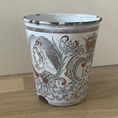 Antique Enamel Beaker / Cup 1897 Diamond Jubilee Of Queen Victoria • £25