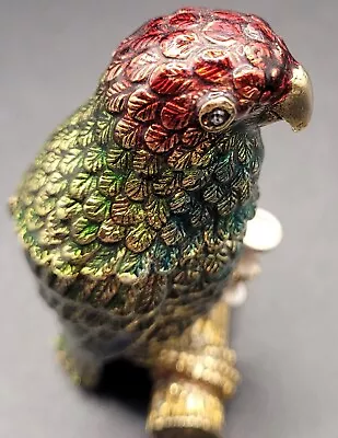 Monet Parrot With Goblet Enameled Trinket Box Red Green Gold With Toasting Cup • $45.99