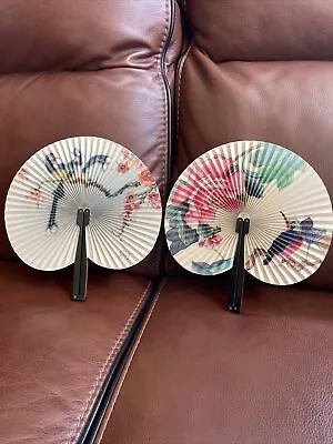 Vintage Hand Fan Lot Of 2 Shanghai Arts And Crafts Hand Painted Floral/Birds • $19.95
