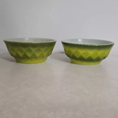 Vintage Fire-King Anchor Hocking Kimberly Diamond Pattern Green Glass Bowls 2 • $18.99