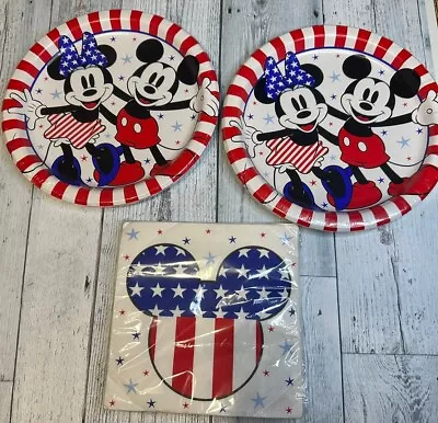 NEW Disney Mickey•Minnie Mouse Patriotic Paper Party Plates Napkins For 8 Guests • $14