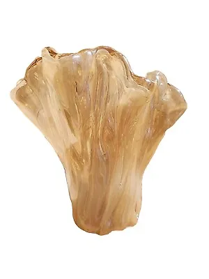 Murano Lavorazione Arte Handkerchief Vanilla Iridescent Textured Glass Vase MCM  • $57.98