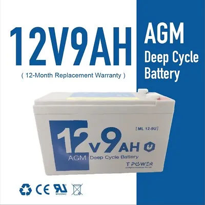 Tpower NEW 12V 9AH SLA AGM Deep Cycle Battery Same Size As 12V 7ah/7.2ah 4 NBN • $26.99