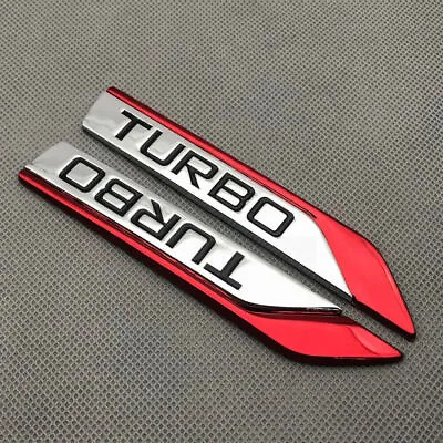 $11.27 • Buy 1 Pair 3D Red Metal Turbo Side Wing Badge Chrome Fender Emblem Decal Sticker