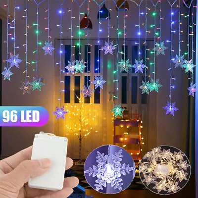 $12.77 • Buy Christmas 96 LED Curtain Window Snowflake String Fairy Lights Waterproof Decor
