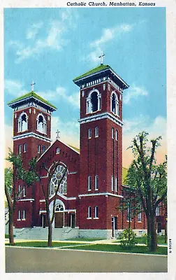 Manhattan Kansas Catholic Church Postcard • $3.14