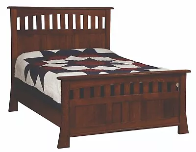 Amish Mission Arts And Crafts Bed Solid Wood Slat Headboard Grant • $2599