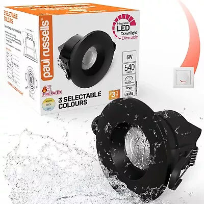 Fire Rated CCT LED Dimmable Downlight Bathroom Spotlights IP65 Black Cool White  • £7.49